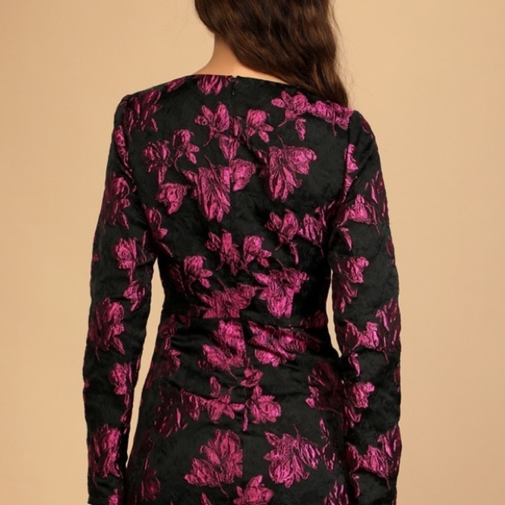Lulu's Elegant Taste Black and Pink Floral Jacquard Mini Dress New With … - Picture 3 of 10